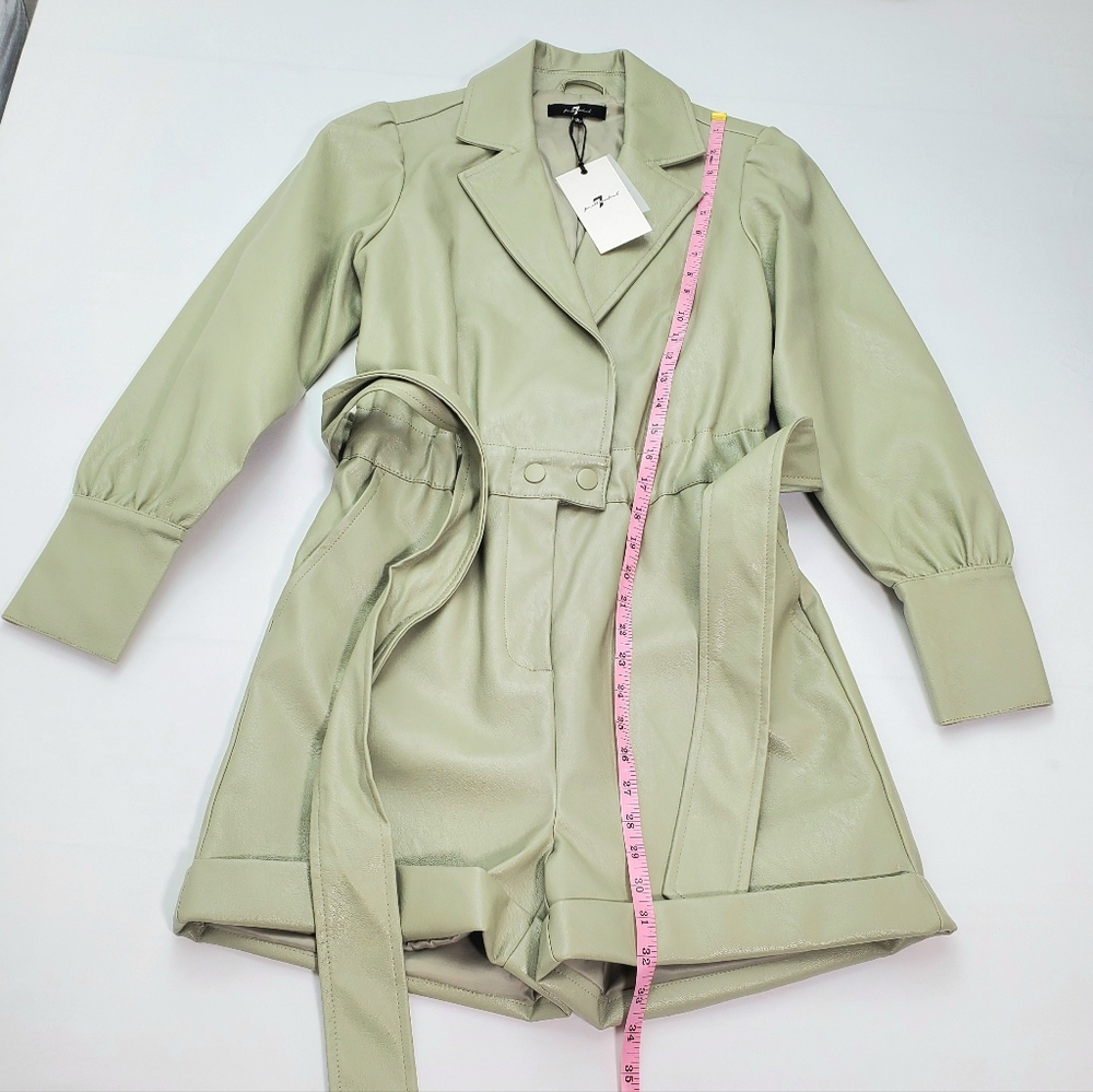 NEW 7 For All Mankind Women's Faux Leather Romper Sage Green Long Sleeves Size S - Picture 8 of 13